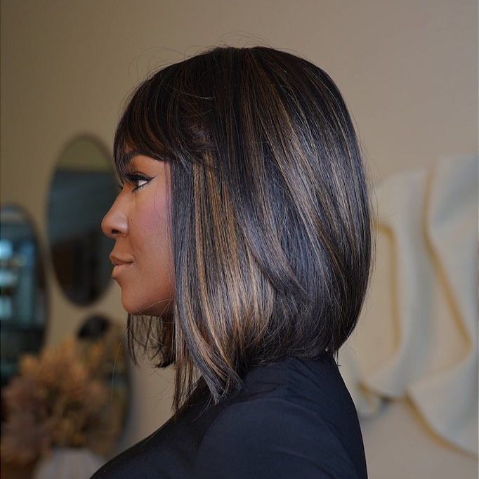 Highlight Short Straight Human Hair Wig With Bangs