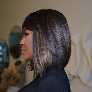 Highlight Short Straight Human Hair Wig With Bangs