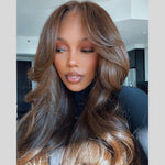Camel Brown Layered Cut With Curtain Bang Quick Weave 13X4 Lace Front Wig
