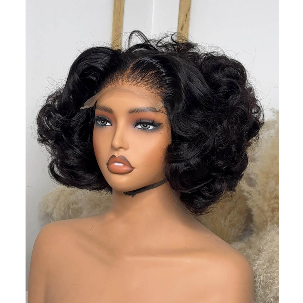 Short Body Wave Natural Black Lace Closure Bob Wig