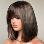 Highlight Short Straight Human Hair Wig With Bangs