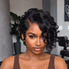 Drama Asymmetrical Curly Pixie 13x6 Lace Wig with Side Swept Bangs