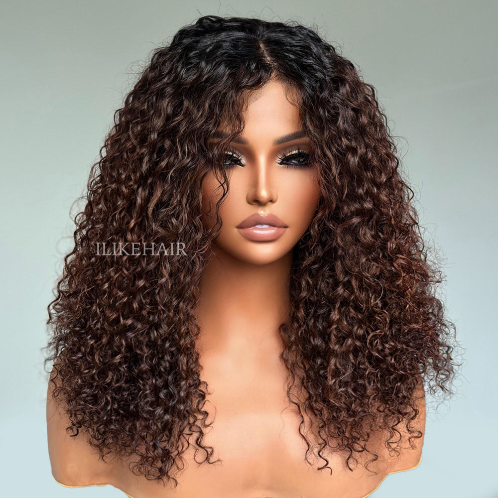 Fall Vibe Ombre Brown  Glueless Water Wave Lace Closure Wig