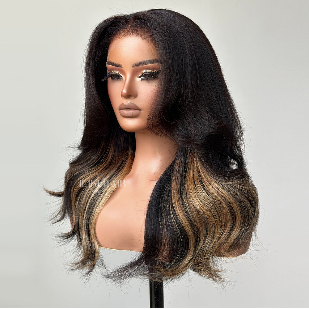 
            
                Load image into Gallery viewer, Blonde Highlight Layered Wavy With Kinky Edges Wig
            
        