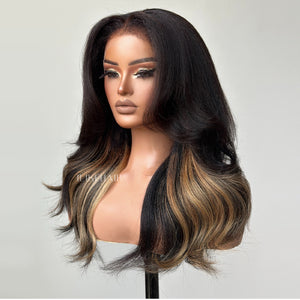 Blonde Highlight Layered Wavy With Kinky Edges Wig