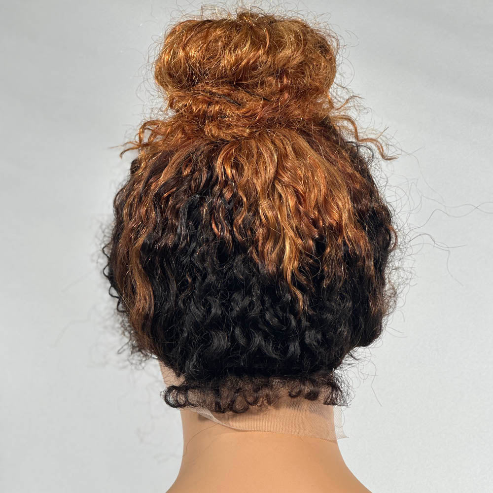 
            
                Load image into Gallery viewer, Ombre Brown Front &amp;amp; Back Curly Edges 13x4 Lace Frontal Curly Wig
            
        