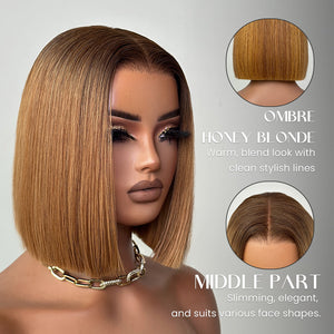 Ombre Honey Blonde Adjustable Cap Virgin Hair Bob HD Lace Wig