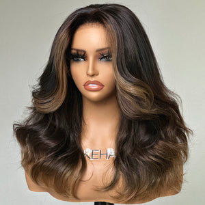 Middle Part Ash Brown Highlight Wavy Glueless 5x5 Lace Closure Wig