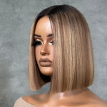 Ash Blonde Highlights Adjustable Cap Virgin Hair Bob HD Lace Wig