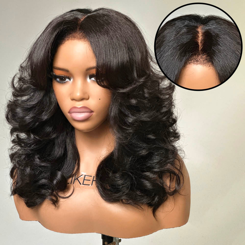 
            
                Load image into Gallery viewer, Wear &amp;amp; Go Layered Wavy With Kinky Edges Glueless HD Lace Wig
            
        