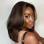 Designer Layered Short Bob Brown Hair with Blonde Highlights Lace Front Wig