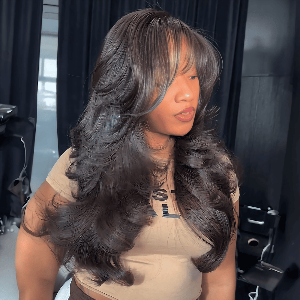 Body Wave With Bangs Layered Cut 13×4 Lace Frontal Wig