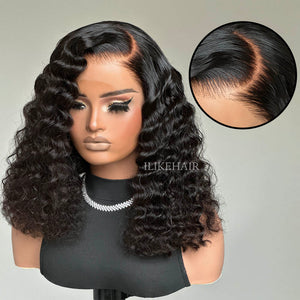 Side Part Natural Black Deep Wave  Lace Wig