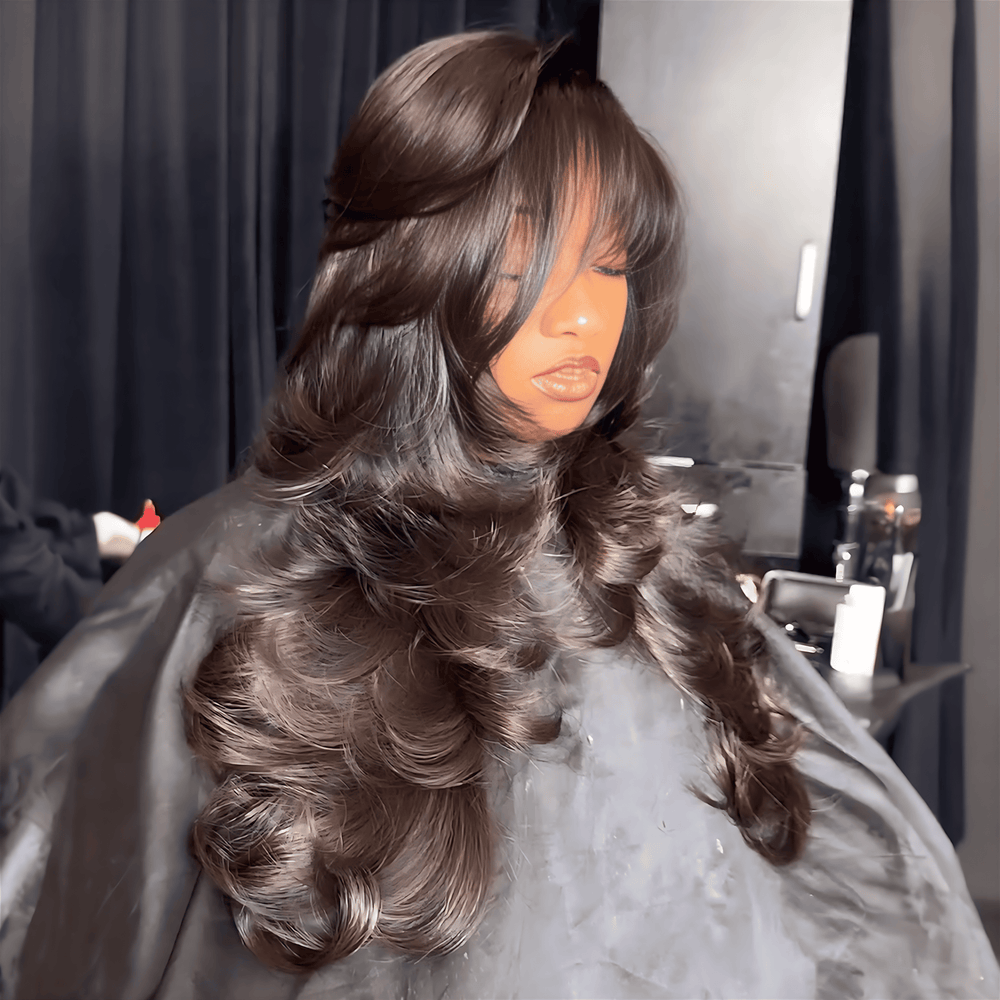 Body Wave With Bangs Layered Cut 13×4 Lace Frontal Wig