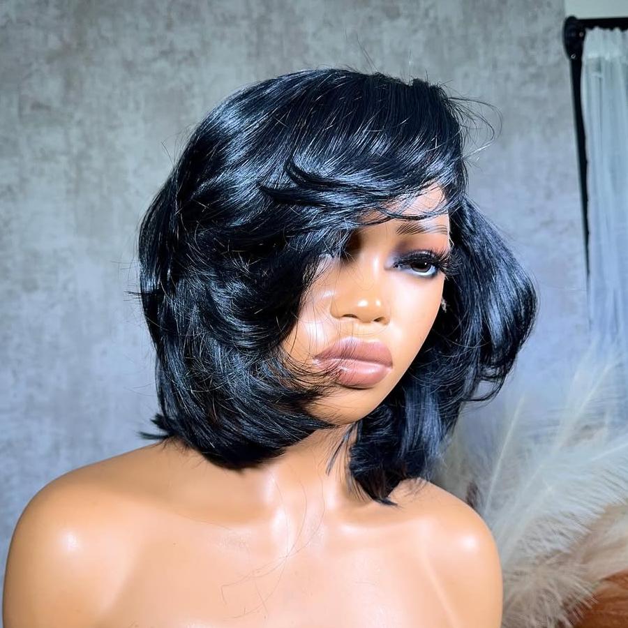 Trendy Side Part Layered Cut Blowout Bob Frontal Lace Wig