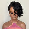 Drama Asymmetrical Curly Pixie 13x6 Lace Wig with Side Swept Bangs