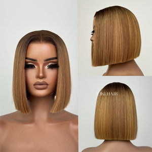Ombre Honey Blonde Adjustable Cap Virgin Hair Bob HD Lace Wig