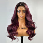 5x5 Lace Burgundy Ombre Wavy Human Hair Wig
