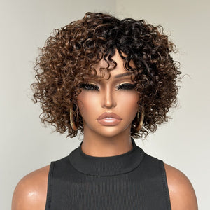 Natural & Effortless Ombre Brown Short Pixie Curly Wig