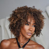 Brown Highlights Glueless Curly Afro Human Hair Wig