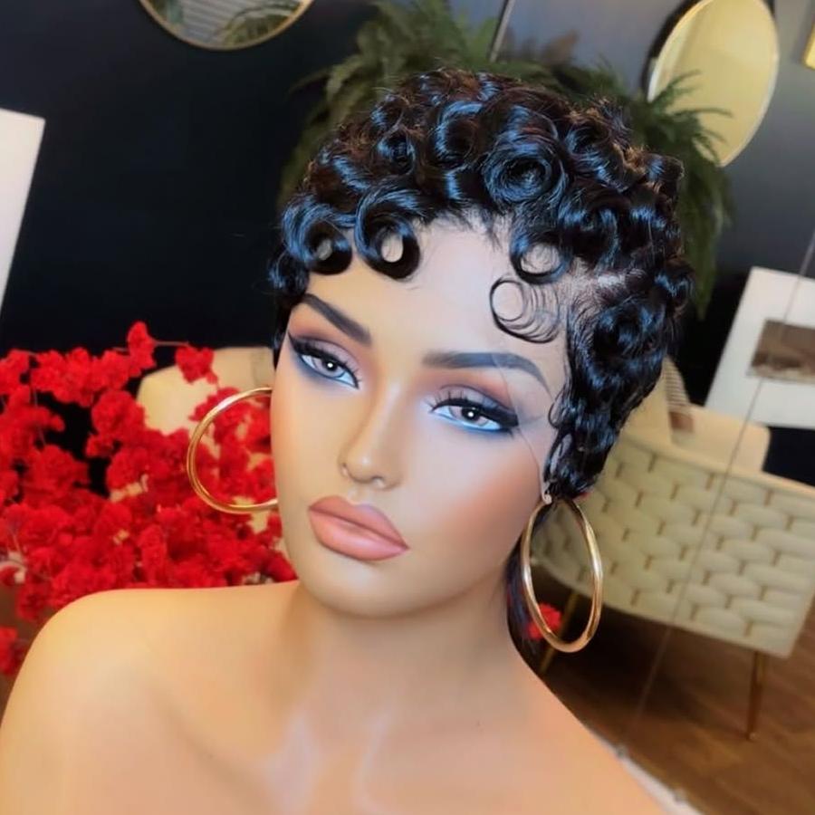 Full Lace Finger Wave Short Pixie Human Hair Wig