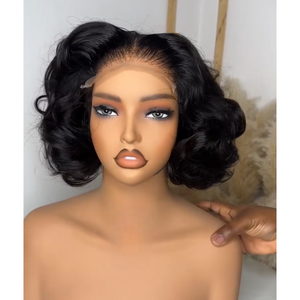 Short Body Wave Natural Black Lace Closure Bob Wig