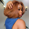 Soft Layered  Brown Orange Human Hair Bob Wig for Daily Wear
