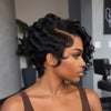 Drama Asymmetrical Curly Pixie 13x6 Lace Wig with Side Swept Bangs