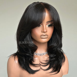 Elegant Put on & Go Layered Wavy Curtain Bangs 4x4 Lace Closure Wig