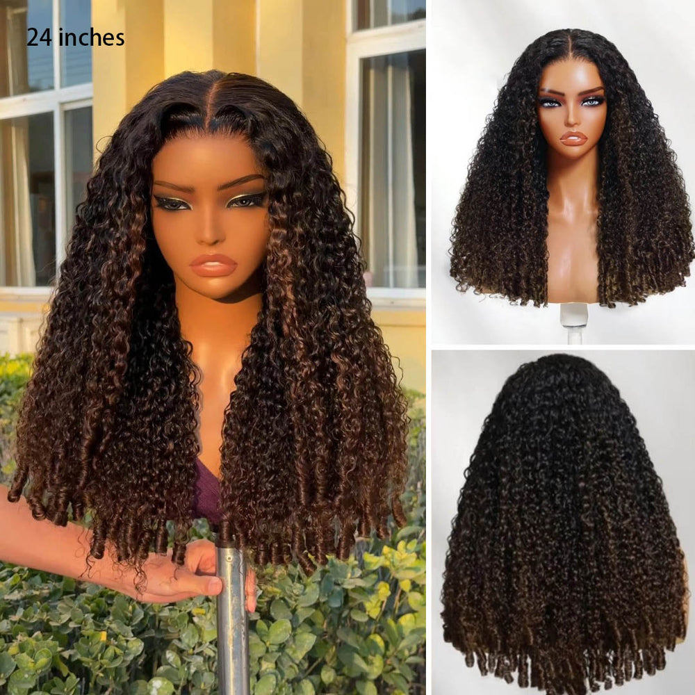Ombre Chestnut Kinky Curly Lace Closure Wig With Finger Coily Ended