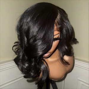 Asymmetry Black Layered Cut Wave Bob 13x4 Lace Front Wig