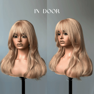 Honey Blonde Hair Wig With Bangs Glueless 13x4 Frontal Lace Wig 100% Human Hair