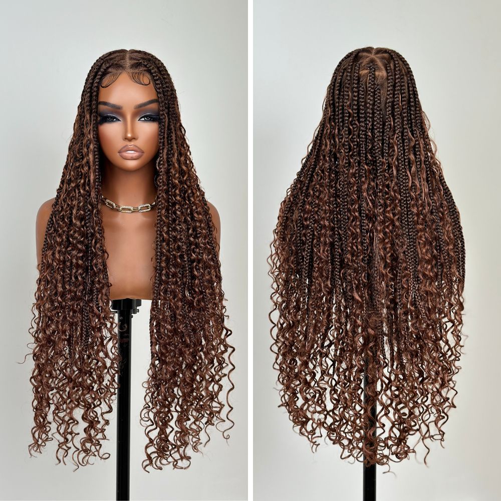 Full Lace Brown Micro Grid Knotless Braids Wig With Invisi Drawstring