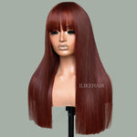 Put On & Go Reddish Brown Straight Glueless Wig With Bangs