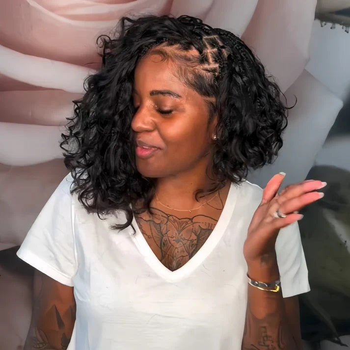 Full Lace Asymmetrical Knotless Braided Boho Curls Invisi Drawstring Wig