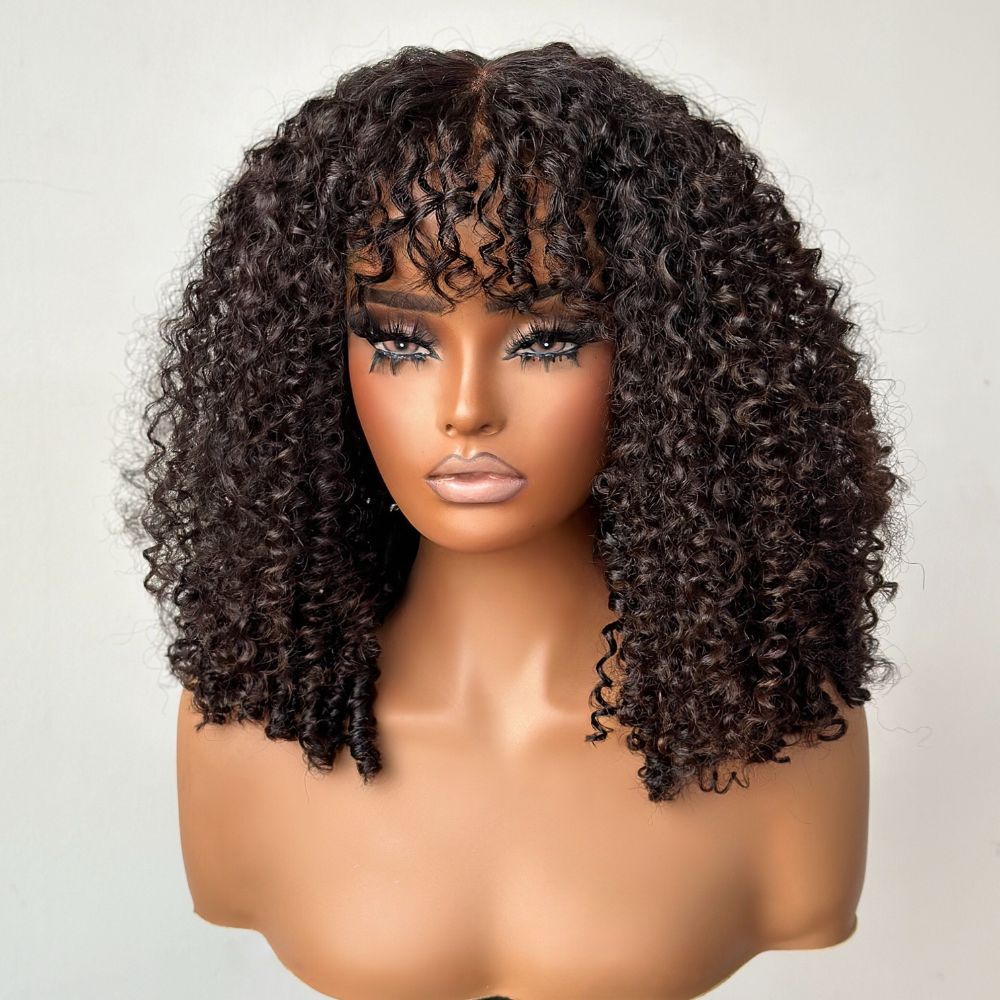Spiral-Ended Kinky Curly Lace Closure Wig With Bangs