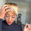 Short Honey Blonde Brown Highlight Bangs Wig Remy Hair