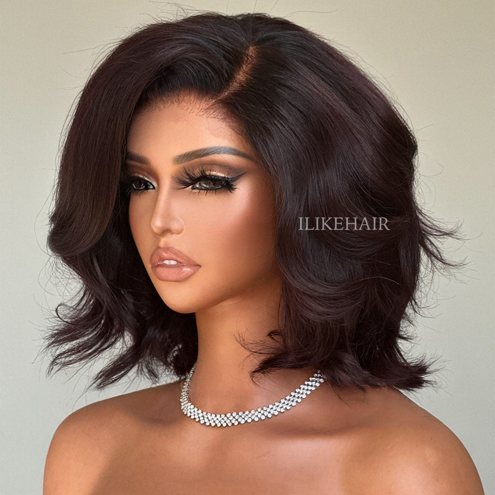 Reddish Brown Layered Fluffy Bob 5x5 Lace Closure Wig