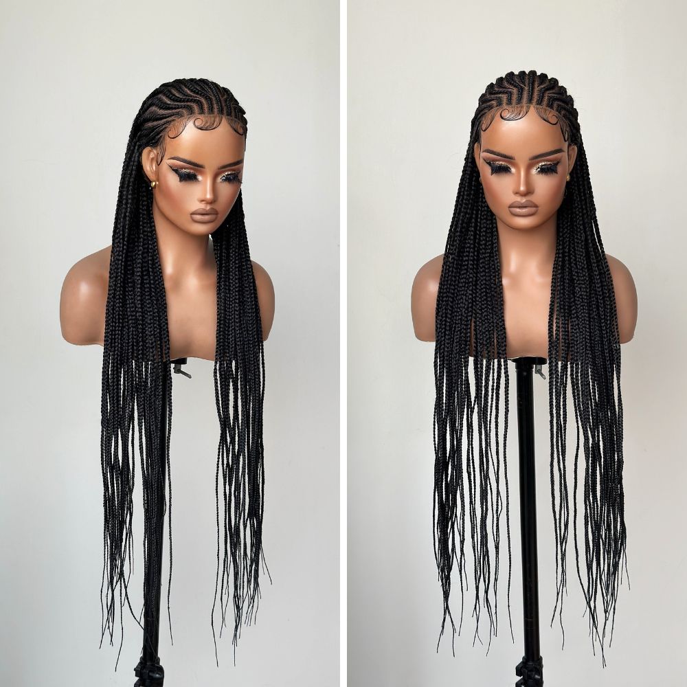 Full Lace Natural Black Cornrow Braid Wig With Drawstring