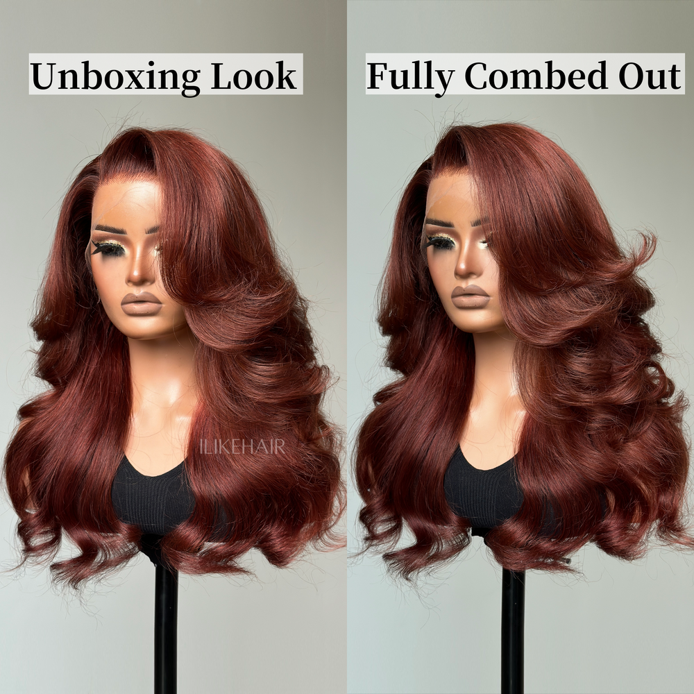 Luxurious Reddish Brown Layered Body Wave 13x4 Lace Frontal Wig