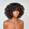 Brown Highlights Glueless Voluminous Curly bob Wig With Bangs