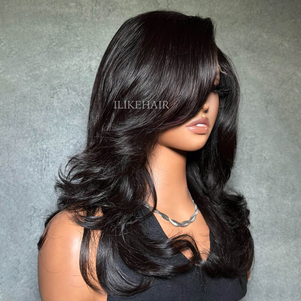 Elegant Chic Side Part Layered Cut Wavy Glueless Lace Wig