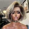Short Ash Blonde Layered Bob With Dark Root Lace Frontal Wig