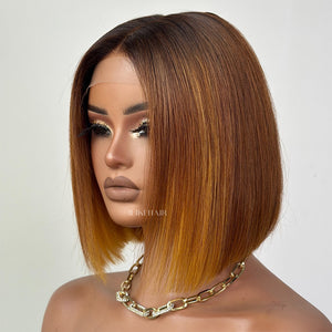 Ombre Honey Blonde With Brown Bob 5x5 Lace Wig