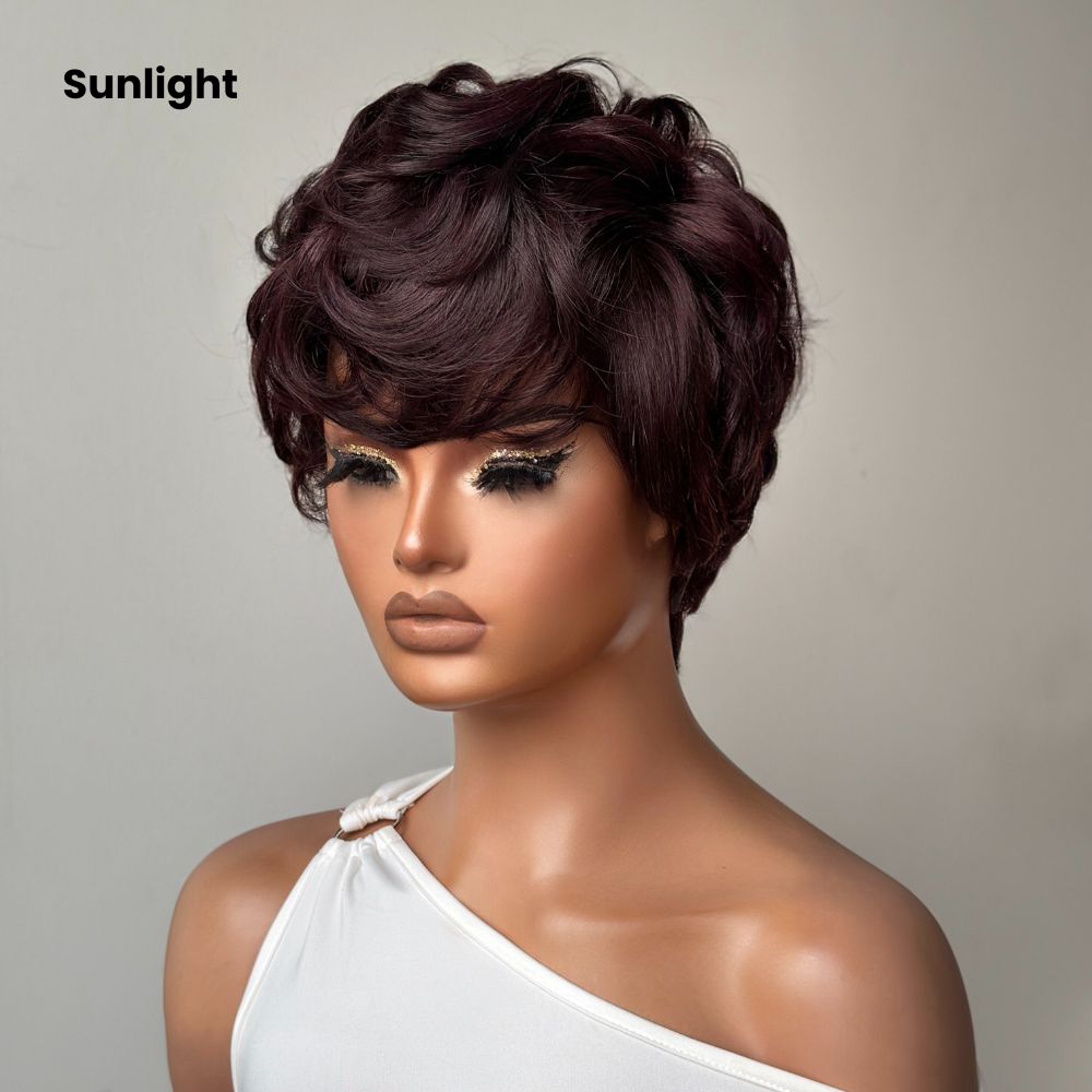 Full Lace Dark Burgundy Pixie Cut Wig 100% Human Hair