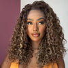 13x4 Lace Frontal Brown With Blonde Highlight Curly Wig