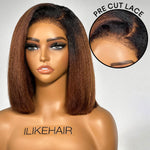 5x5 Ombre Brown Kinky Straight Bob Pre Cut HD Lace Kinky Edges Wig