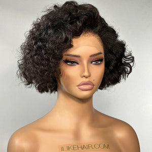 
            
                Load image into Gallery viewer, Boss Lady Short Cut Curly Hair 13x4 HD Lace Front Kinky Edges Wig
            
        