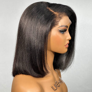 
            
                Load image into Gallery viewer, Natural Yaki Texture Blowout Bob 13X4 HD Lace Front Kinky Edges Wig
            
        