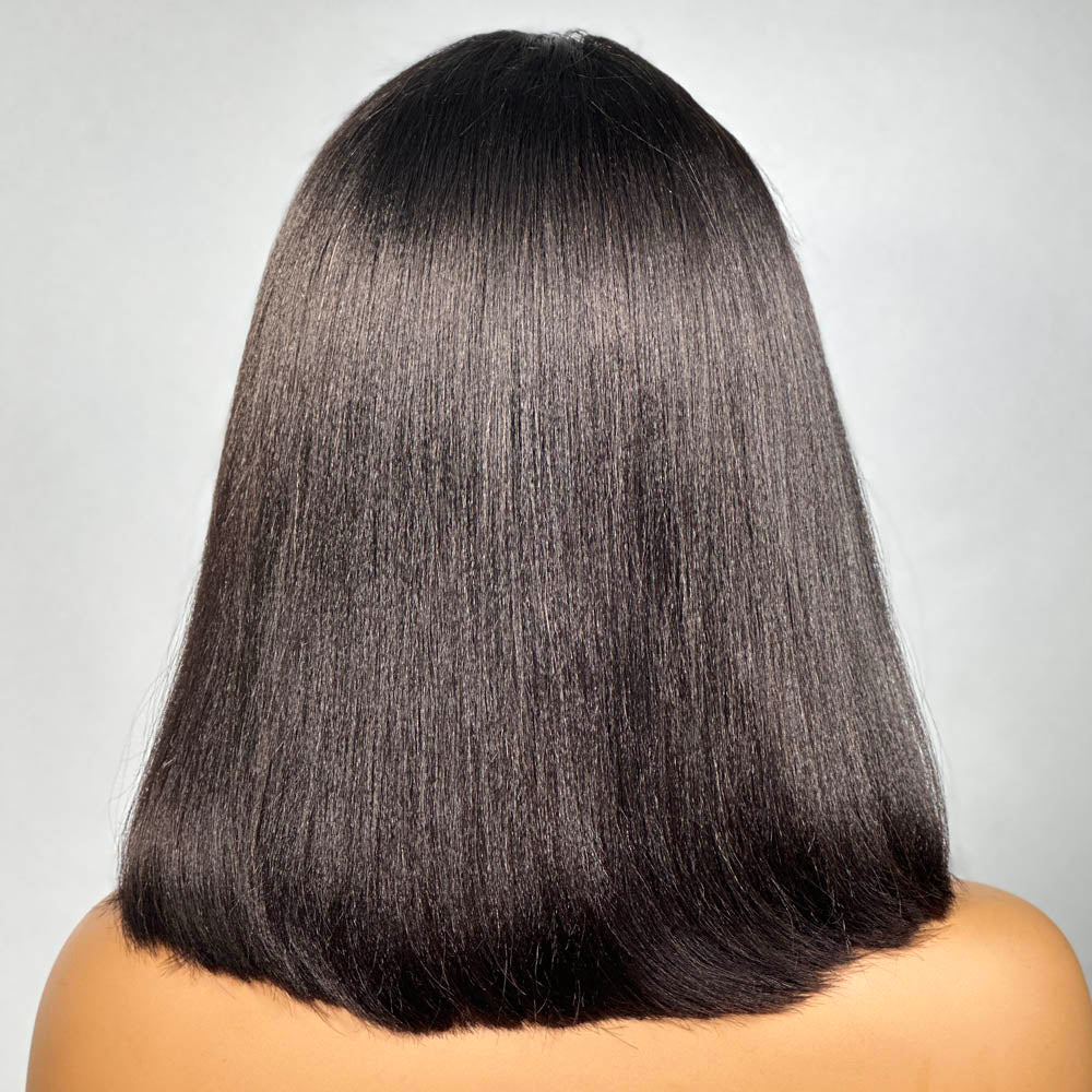 Natural Yaki Texture Blowout Bob 13X4 HD Lace Front Kinky Edges Wig